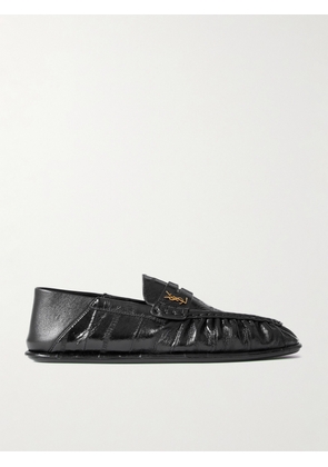 SAINT LAURENT - Le Loafer Embellished Collapsible-heel Glossed-eel Loafers - Black - EU 36,EU 36.5,EU 37,EU 37.5,EU 38,EU 38.5,EU 39,EU 39.5,EU 40,EU 41