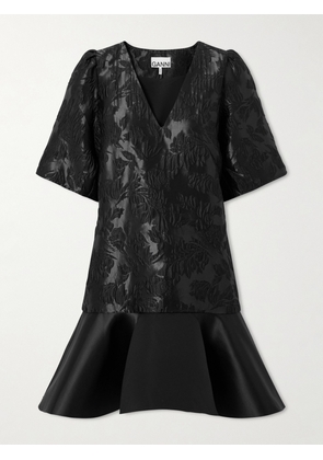 GANNI - Cloqué And Satin Mini Dress - Black - EU 32,EU 34,EU 36,EU 38,EU 40,EU 42