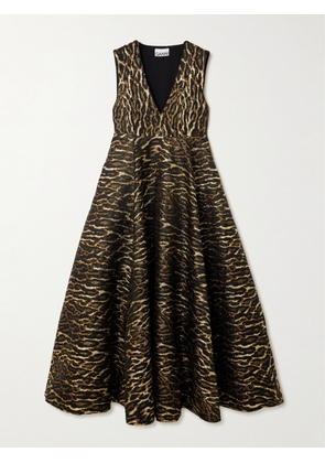 GANNI - Metallic Leopard-print Recycled-cloqué Midi Dress - Animal print - EU 32,EU 34,EU 36,EU 38,EU 40