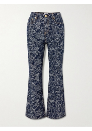 GANNI - Betzy Floral-jacquard Cropped High-rise Straight-leg Organic Jeans - Blue - 25,26,27,28,29,30,31,32