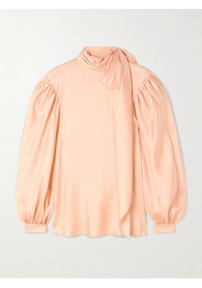 Gucci - Tie-neck Draped Gathered Silk Satin-twill Blouse - Pink - IT36,IT38,IT40,IT42,IT44,IT48