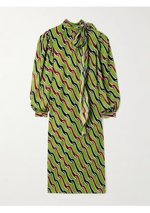 Gucci - Tie-detailed Printed Silk-jacquard Midi Dress - Green - IT40,IT42