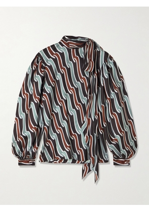 Gucci - Tie-detailed Gathered Printed Silk-jacquard Blouse - Brown - IT40,IT42,IT44