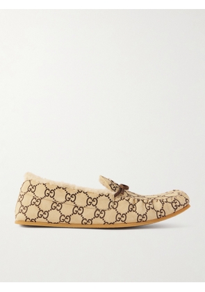 Gucci - Bow-detailed Printed Shearling Loafers - Neutrals - IT36,IT36.5,IT37,IT37.5,IT38,IT38.5,IT39,IT39.5,IT40,IT40.5,IT41