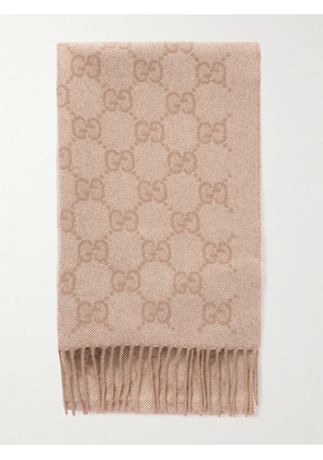 Gucci - Fringed Logo-jacquard Metallic Cashmere-blend Scarf - Neutrals - One size