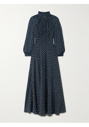 RIXO - Paige Belted Polka-dot Silk-chiffon Mock-neck Midi Dress - Blue - UK 6,UK 8,UK 10,UK 12,UK 14,UK 16