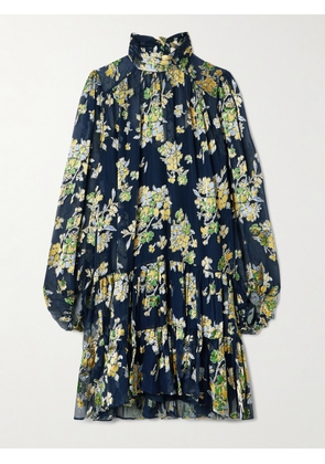 RIXO - Anaya Pussy-bow Devoré-velvet Chiffon Mini Dress - Blue - UK 6,UK 8,UK 10,UK 12,UK 14,UK 16,UK 18,UK 20