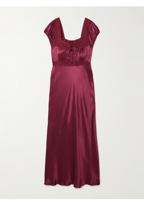 RIXO - Maeva Scalloped Broderie Anglaise-trimmed Satin Midi Dress - Burgundy - UK 6,UK 8,UK 10,UK 12,UK 14,UK 16,UK 20