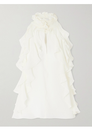 MCQUEEN - Ruffled Cutout Silk-georgette Top - Cream - IT38,IT40,IT42