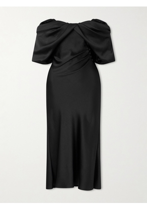 MCQUEEN - Off-the-shoulder Draped Satin Midi Dress - Black - IT38,IT40,IT42,IT44
