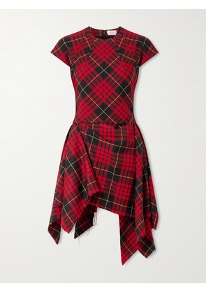 MCQUEEN - Asymmetric Layered Pleated Checked Woven Mini Dress - IT38,IT40,IT42