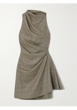 MCQUEEN - Draped Checked Wool Mini Dress - Multi - IT38,IT40,IT42,IT44