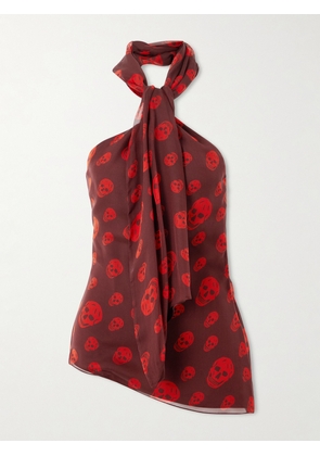 MCQUEEN - Halterneck Printed Silk-chiffon Top - Red - IT36,IT38,IT40,IT42,IT44