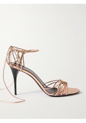 SAINT LAURENT - Babylone Embellished Knotted Metallic Leather Sandals - Gold - EU 36,EU 37,EU 37.5,EU 38,EU 38.5,EU 39,EU 39.5,EU 40,EU 41,EU 42
