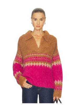 NAADAM Italian Luxe Brushed Fair Isle Polo in Tan,Pink. Size L. Also in M, S, XS.