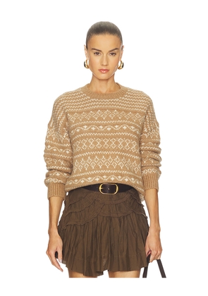 NAADAM Luxe Lofty Alpaca Fair Isle Crewneck in Tan. Size L. Also in M, S, XS.