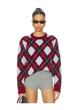La Ligne Boyfriend Argyle Crewneck Sweater in Red,Baby Blue. Size L. Also in M, XL.
