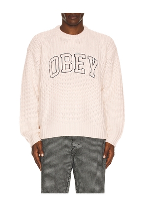 Obey Collegiate Sweater in Cream. Size L. Also in M, S, XL/1X.