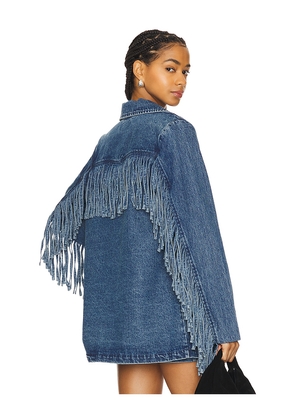 Show Me Your Mumu Sierra Fringe Jacket in Denim-Medium. Size L. Also in M, S, XL, XS, XXL.