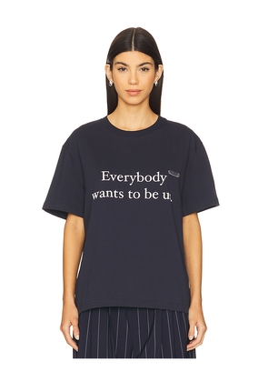 PRIVATE POLICY Fashion Quote T-Shirt in Navy. Size S. Also in XS.