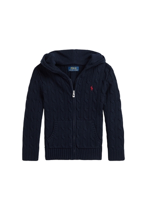 Polo Ralph Lauren Long Sleeve Cable Knit Full-Zip Hoodie in Navy. Size 3. Also in 2, 5.