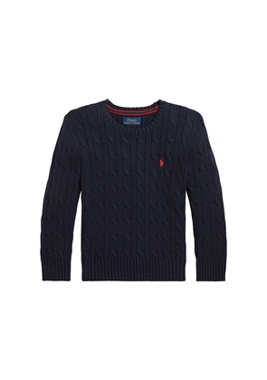 Polo Ralph Lauren Long Sleeve Cable Knit Crewneck Sweater in Navy. Size 2. Also in 3, 5.