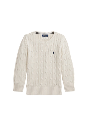 Polo Ralph Lauren Long Sleeve Cable Knit Crewneck Sweater in Cream. Size 2. Also in 3, 4.