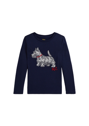 Polo Ralph Lauren Long Sleeve Scotty Dog Graphic T-Shirt in Navy. Size 2. Also in 3, 5.
