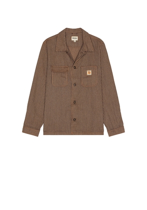Rhythm Hickory Stripe Work Shirt in Brown. Size M. Also in S.