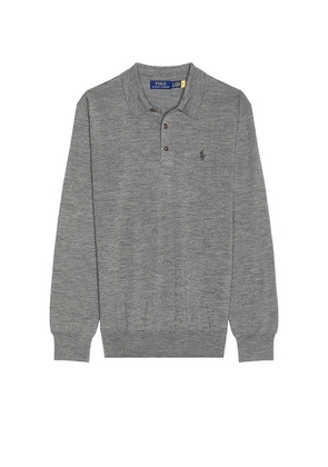 Polo Ralph Lauren Merino Wool Button Placket Polo Sweater in Grey. Size L. Also in S, XL/1X.