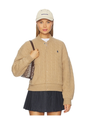 Polo Ralph Lauren Cable Knit Wool Cashmere Bomber Jacket in Beige. Size L. Also in M, XL.