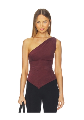 Peachy Den Amelia One Shoulder Top in Chocolate. Size L. Also in S, XL.