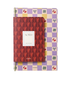 Papier Checkerboard & Bows Softcover Notebook Set Of 2 in Purple.