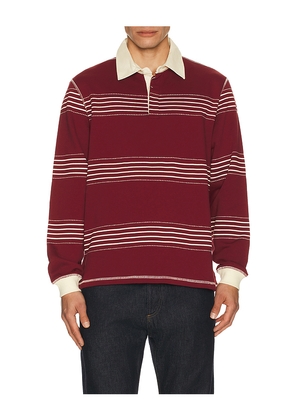Percival Editor Striped Rugby Polo in Burgundy. Size L. Also in S.