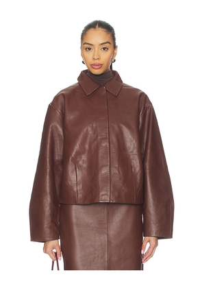 St. Agni Leather Cocoon Jacket in Brown. Size L. Also in M, XS.