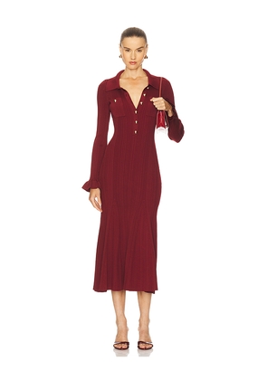 self-portrait Ribbed Knit Midi Dress in Burgundy. Size L. Also in M, S.