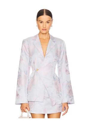 YLLW THE LABEL Sylvie Asymmetrical Jacket in Baby Blue. Size M. Also in S.