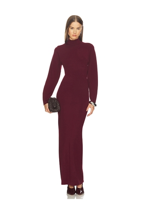 SRG Gloria Mock Neck Maxi Dress in Burgundy. Size L. Also in M, S, XL, XS, XXS.