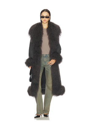 Susanna Chow Dorothy Suede Maxi Coat in Grey. Size M. Also in S.