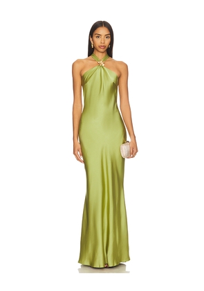 Runaway The Label Chara Low Cross Back Maxi Dress in Olive. Size L. Also in M, S, XL, XS.
