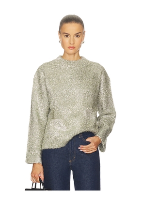SIMONMILLER Cher Tinsel Knit Sweater in Metallic Silver. Size M. Also in S, XS.