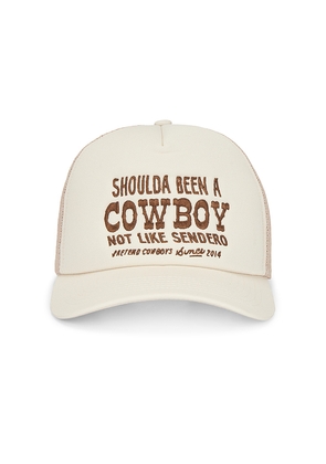Sendero Provisions Co. Shoulda Been A Cowboy Trucker Hat in Cream.