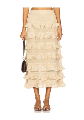 Zimmermann Lace Frill Midi Skirt in Metallic Gold. Size 2/M. Also in 4/XL.