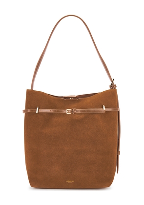 VERAFIED Suede Belted Tote Bag in Brown.