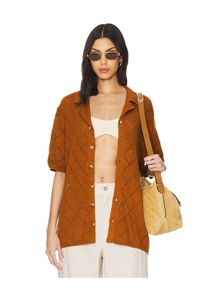 WAO Open Knit Camp Shirt in Brown. Size S. Also in XS.