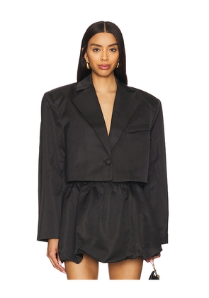 WeWoreWhat Cropped Satin Blazer in Black. Size M. Also in S, XS.