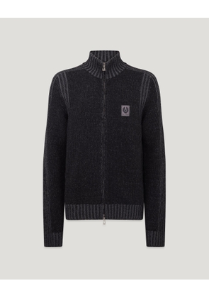 Belstaff Seasonal Watch Full Zip Jumper Men's Lambswool Black / Tornado Grey Size 2XL