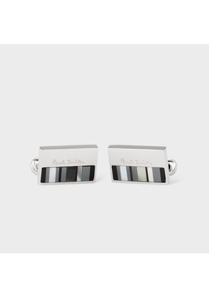 Paul Smith Silver Mother of Pearl Stripe Logo Cufflinks