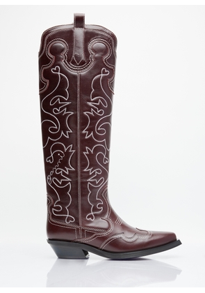GANNI Embroidered Western Boots - Woman Boots Burgundy Eu - 39