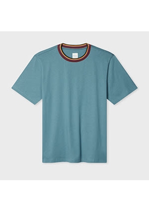 Paul Smith Light Blue 'Artist Stripe' Collar Cotton T-Shirt